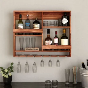 Cyrus Sheesham Wood Wall Mount Multipurpose Rack ( Honey Finish )