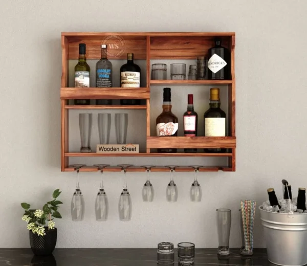 Cyrus Sheesham Wood Wall Mount Multipurpose Rack ( Honey Finish )