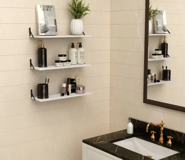 Aloft Wall Shelf With Bracket, Modern Wood & Metal Wall Mounted Shelves For Living - Image 3