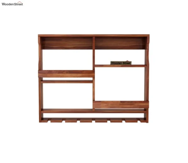 Cyrus Sheesham Wood Wall Mount Multipurpose Rack ( Honey Finish ) - Image 4