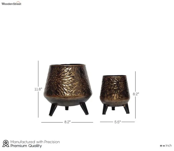 Hazel Metal Dark Charcoal Planter Pot with Stand ( Set of 2 ) - Image 5