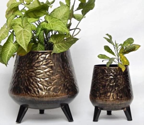 Hazel Metal Dark Charcoal Planter Pot with Stand ( Set of 2 ) - Image 2