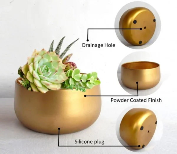 Zoe Metal Gold Metal Plant Pot - Image 4