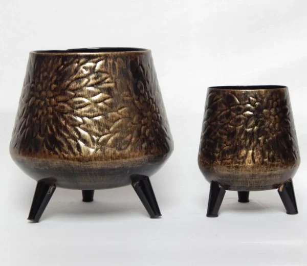 Hazel Metal Dark Charcoal Planter Pot with Stand ( Set of 2 ) - Image 4