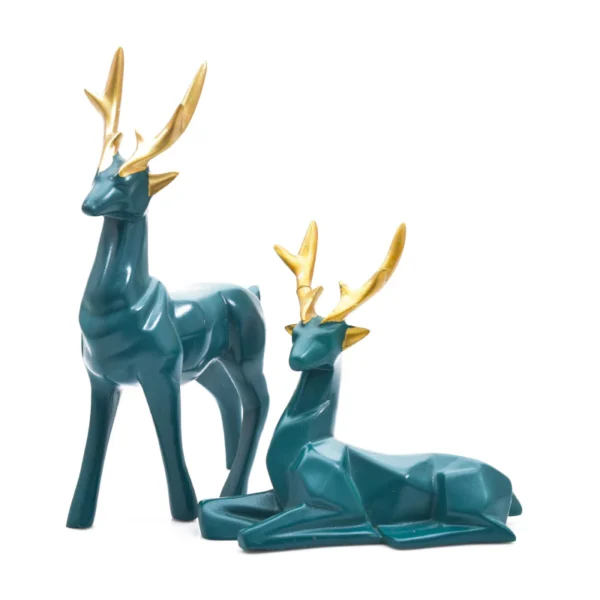 Deer Repose Showpiece (Green) - Set Of Two - Image 2