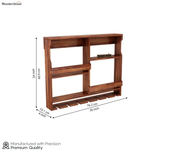 Cyrus Sheesham Wood Wall Mount Multipurpose Rack ( Honey Finish ) - Image 3