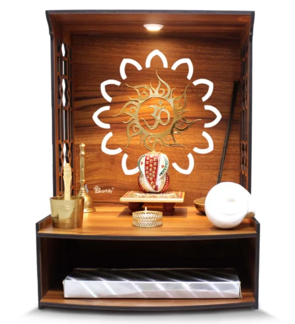 Teak Finish Wood Floor Rested Mandir Without Door - Image 4