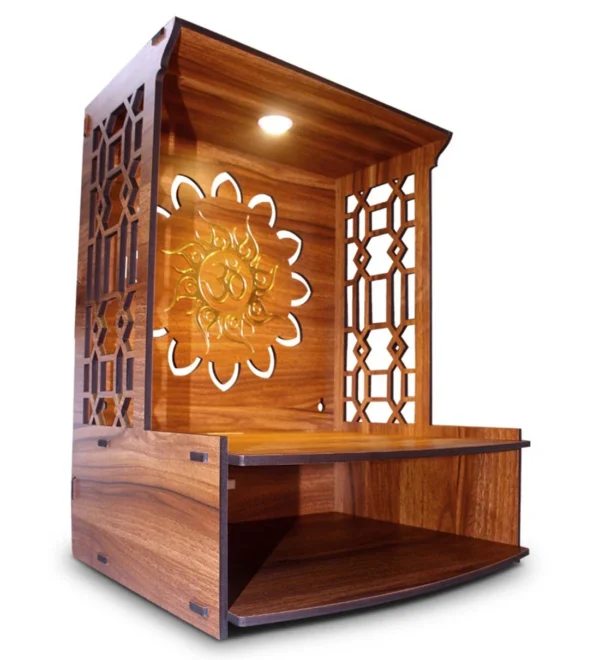 Teak Finish Wood Floor Rested Mandir Without Door - Image 5