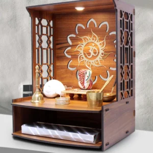 Teak Finish Wood Floor Rested Mandir Without Door