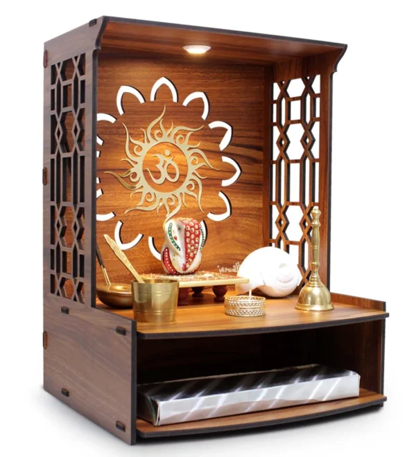 Teak Finish Wood Floor Rested Mandir Without Door - Image 6