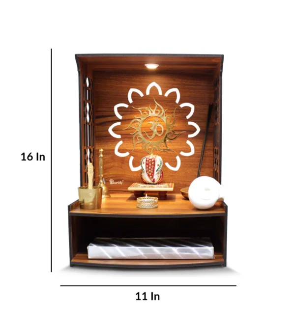 Teak Finish Wood Floor Rested Mandir Without Door - Image 3