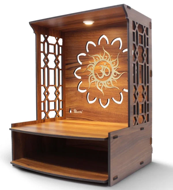 Teak Finish Wood Floor Rested Mandir Without Door - Image 2